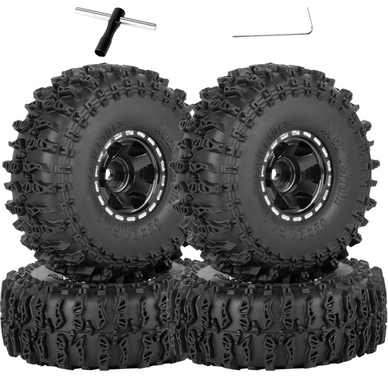 RCarmubWow 1.0 Beadlock Wheel Tires Set for 1/24 Axai1 SCX24,1/18 TRX4M RC Crawler Car,1.0 Beadlock Wheels 1.0 Beadlock Tires RC Upgrades Part,4pcs,Black - Image 1
